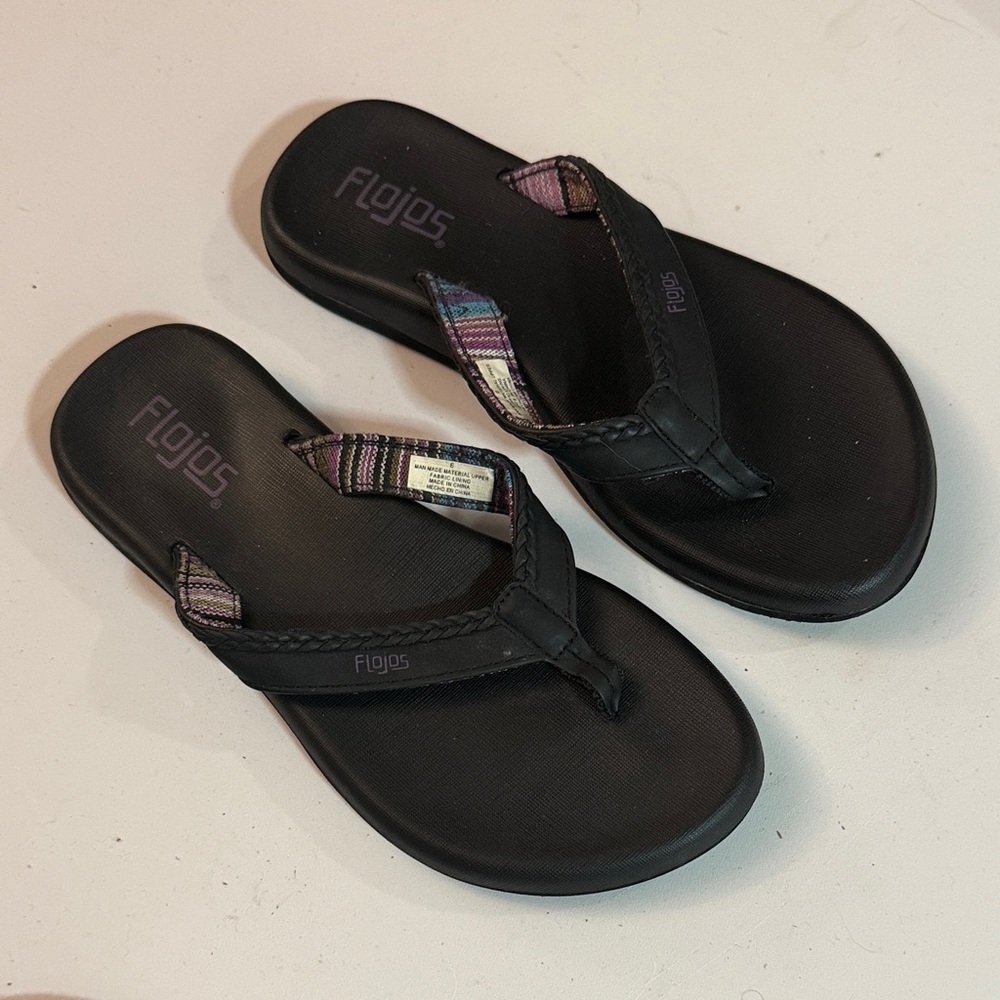 Flojos Black Sandals with Multicolor Straps